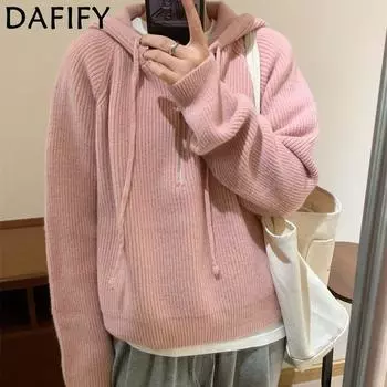 DAFIFY Женская мода повседневная осень-зима однотонный принт длинный рукав с капюшоном свитера One Size