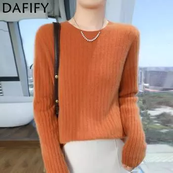 DAFIFY Женская мода повседневная осень-зима однотонный принт длинный рукав О-образный вырез свитера S