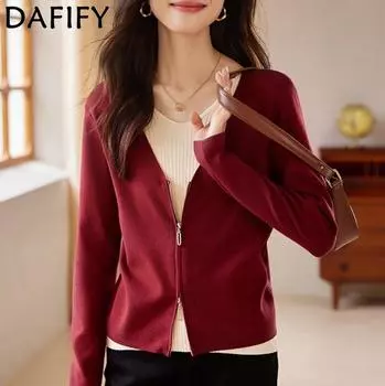 DAFIFY Женская мода повседневная осень-зима однотонный принт длинный рукав V-образный вырез свитера One Size