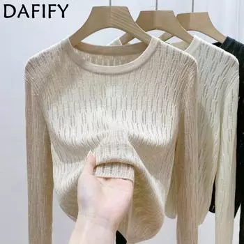 DAFIFY Женская мода повседневная осень-зима однотонный принт длинный рукав О-образный вырез свитера One Size