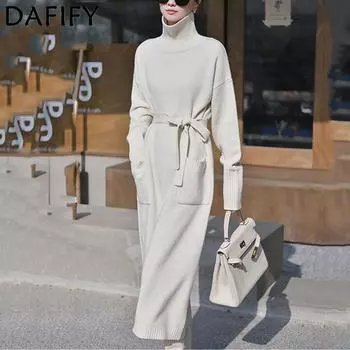 DAFIFY Женская мода повседневная осень-зима однотонный принт длинный рукав высокий ворот свитера One Size