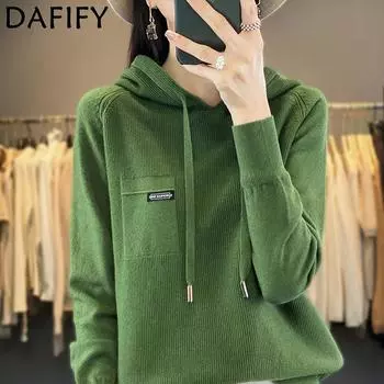 DAFIFY Женская мода повседневная осень-зима однотонный принт длинный рукав с капюшоном свитера S оранжевый