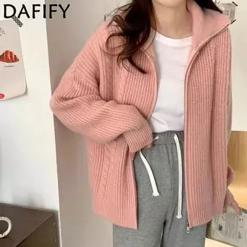 DAFIFY Женская мода повседневная осень-зима однотонный принт длинный рукав воротник стойка свитера One size розовый