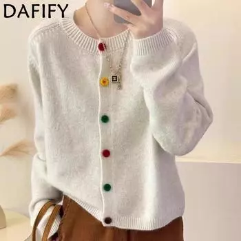 DAFIFY Женская мода повседневная осень-зима однотонный принт длинный рукав О-образный вырез свитера One size бежевый