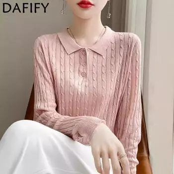 DAFIFY Женская мода повседневная осень-зима однотонный принт длинный рукав поло воротник свитера M розовый
