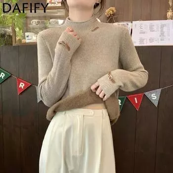 DAFIFY Женская мода повседневная осень-зима однотонный принт длинный рукав полуводолазка свитера Size: One Size абрикосовый