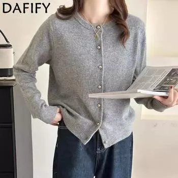 DAFIFY Женская мода повседневная осень-зима однотонный принт длинный рукав О-образный вырез свитера One Size белый