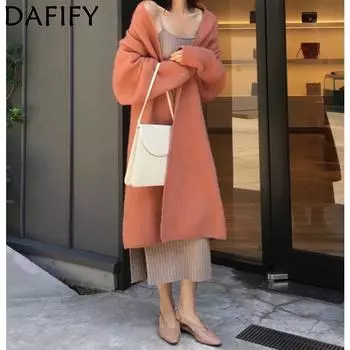 DAFIFY Женская мода повседневная осень-зима однотонный принт длинный рукав поло воротник свитера One Size кофейный