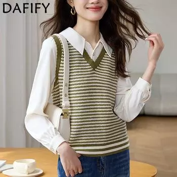DAFIFY Женская мода повседневная осень-зима однотонный принт длинный рукав поло воротник свитера One Size