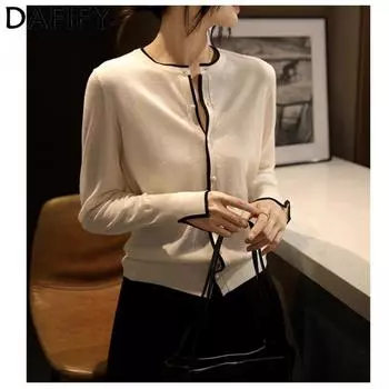 DAFIFY Женская мода повседневная осень-зима однотонный принт длинный рукав О-образный вырез свитера One Size