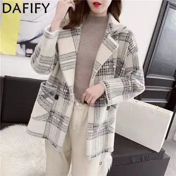 DAFIFY Женская мода повседневная осень-зима однотонный принт длинный рукав поло воротник свитера Size: One Size