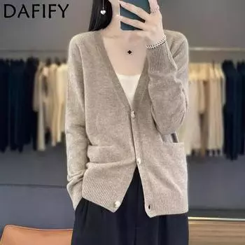 DAFIFY Женская мода повседневная осень-зима однотонный принт длинный рукав V-образный вырез свитера S чёрный