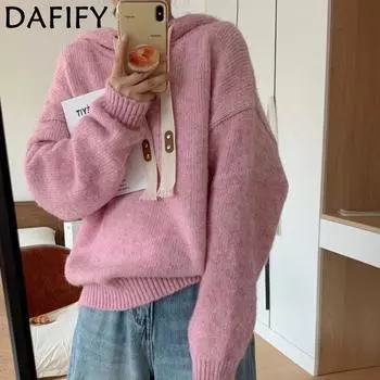 DAFIFY Женская мода повседневная осень-зима однотонный принт длинный рукав с капюшоном свитера One Size розовый