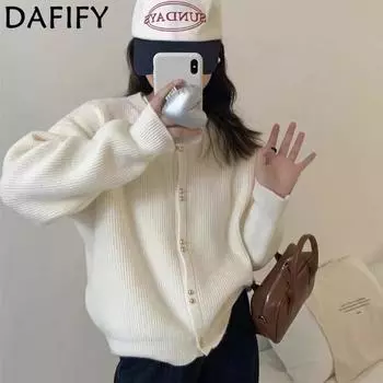 DAFIFY Женская мода повседневная осень-зима однотонный принт длинный рукав О-образный вырез свитера One size