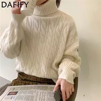 DAFIFY Женская мода повседневная осень-зима однотонный принт длинный рукав высокий ворот свитера One Size