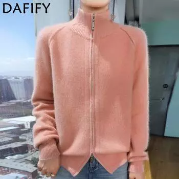 DAFIFY Женская мода повседневная осень-зима однотонный принт длинный рукав воротник стойка свитера M 95 - 57.5 kg розовый