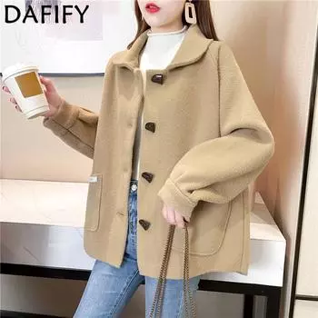 DAFIFY Женская мода повседневная осень-зима однотонный принт длинный рукав поло воротник свитера One Size чёрный