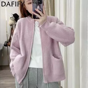 DAFIFY Женская мода повседневная осень-зима однотонный принт длинный рукав О-образный вырез свитера Size: One Size