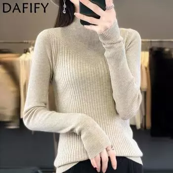 DAFIFY Женская мода повседневная осень-зима однотонный принт длинный рукав полуводолазка свитера M