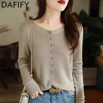 DAFIFY Женская мода повседневная осень-зима однотонный принт длинный рукав О-образный вырез свитера M (weight 95-57.5 kg) верблюд