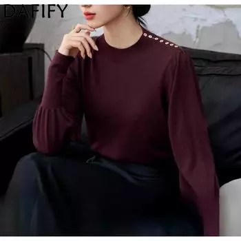 DAFIFY Женская мода повседневная осень-зима однотонный принт длинный рукав полуводолазка свитера One Size тёмно-синий