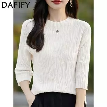 DAFIFY Женская мода повседневная осень-зима однотонный принт длинный рукав О-образный вырез свитера M белый