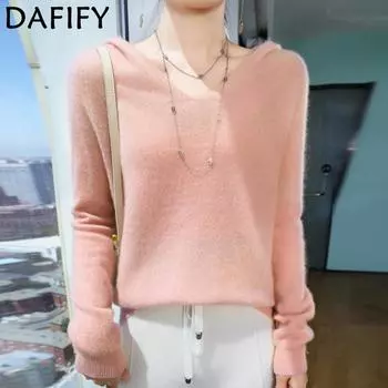 DAFIFY Женская мода повседневная осень-зима однотонный принт длинный рукав с капюшоном свитера M розовый