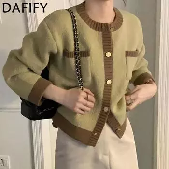 DAFIFY Женская мода повседневная осень-зима однотонный принт длинный рукав О-образный вырез свитера Size: One Size зелёный