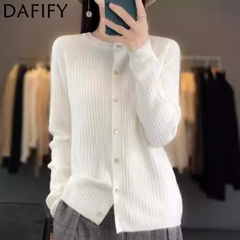 DAFIFY Женская мода повседневная осень-зима однотонный принт длинный рукав О-образный вырез свитера S белый