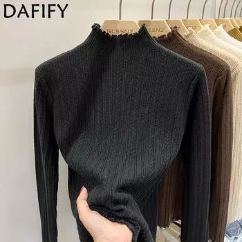 DAFIFY Женская мода повседневная осень-зима однотонный принт длинный рукав полуводолазка свитера One Size чёрный
