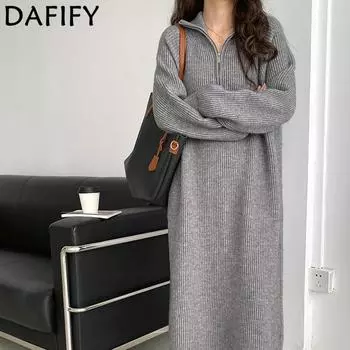 DAFIFY Женская мода повседневная осень-зима однотонный принт длинный рукав высокий ворот свитера One Size серый