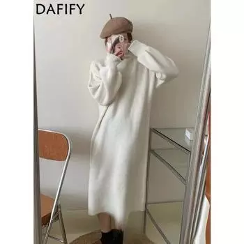 DAFIFY Женская мода повседневная осень-зима однотонный принт длинный рукав высокий ворот свитера One size белый