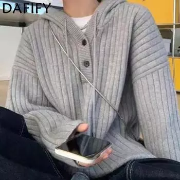 DAFIFY Женская мода повседневная осень-зима однотонный принт длинный рукав с капюшоном свитера One size серый