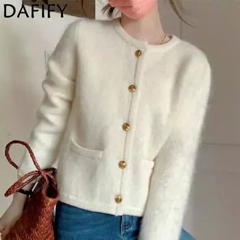 DAFIFY Женская мода повседневная осень-зима однотонный принт длинный рукав О-образный вырез свитера One Size