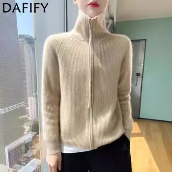 DAFIFY Женская мода повседневная осень-зима однотонный принт длинный рукав высокий ворот свитера S бежевый