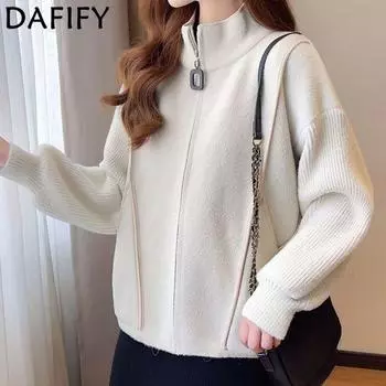 DAFIFY Женская мода повседневная осень-зима однотонный принт длинный рукав воротник стойка свитера Size: One Size