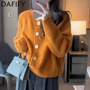 DAFIFY Женская мода повседневная осень-зима однотонный принт длинный рукав О-образный вырез свитера Size: One Size оранжевый