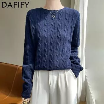 DAFIFY Женская мода повседневная осень-зима однотонный принт длинный рукав О-образный вырез свитера S