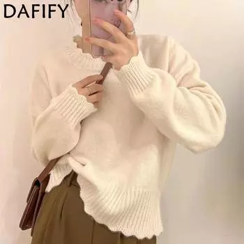 DAFIFY Женская мода повседневная осень-зима однотонный принт длинный рукав О-образный вырез свитера One size бежевый