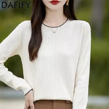 DAFIFY Женская мода повседневная осень-зима однотонный принт длинный рукав О-образный вырез свитера S 80-95