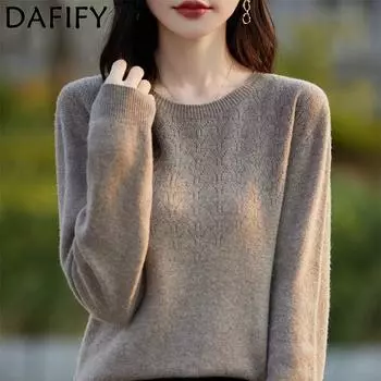DAFIFY Женская мода повседневная осень-зима однотонный принт длинный рукав О-образный вырез свитера S верблюд