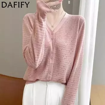 DAFIFY Женская мода повседневная осень-зима однотонный принт длинный рукав V-образный вырез свитера M85-105 розовый