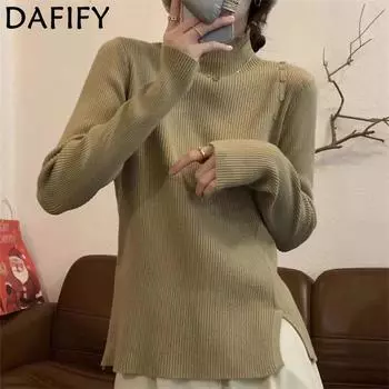 DAFIFY Женская мода повседневная осень-зима однотонный принт длинный рукав полуводолазка свитера One size бежевый