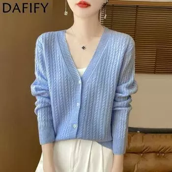 DAFIFY Женская мода повседневная осень-зима однотонный принт длинный рукав V-образный вырез свитера S 90-100 небесно-голубой