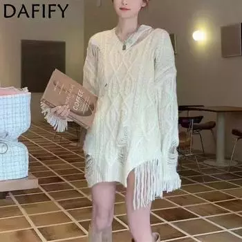 DAFIFY Женская мода повседневная осень-зима однотонный принт длинный рукав V-образный вырез свитера One Size