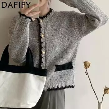 DAFIFY Женская мода повседневная осень-зима однотонный принт длинный рукав О-образный вырез свитера Size: One Size розовый