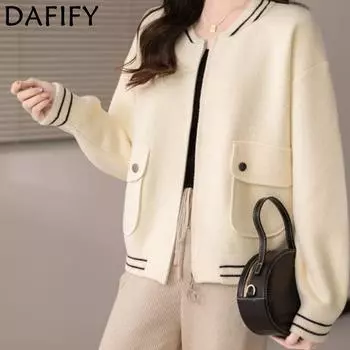 DAFIFY Женская мода повседневная осень-зима однотонный принт длинный рукав О-образный вырез свитера Size: One Size