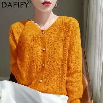 DAFIFY Женская мода повседневная осень-зима однотонный принт длинный рукав О-образный вырез свитера S