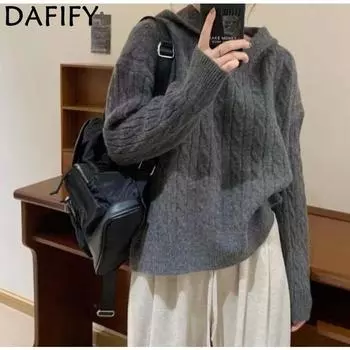 DAFIFY Женская мода повседневная осень-зима однотонный принт длинный рукав с капюшоном свитера One size серый