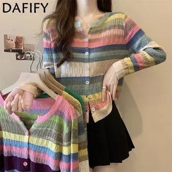 DAFIFY Женская мода повседневная осень-зима полосатый принт длинный рукав O-образный вырез свитера One size